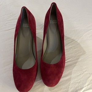Sz 9.5 Women Eileen Fisher Leather Suede Pumps Shoes burgundy red